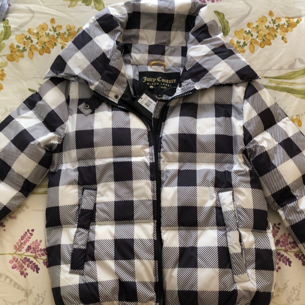 Juicy Couture Black & White Checkered Puffer Coat